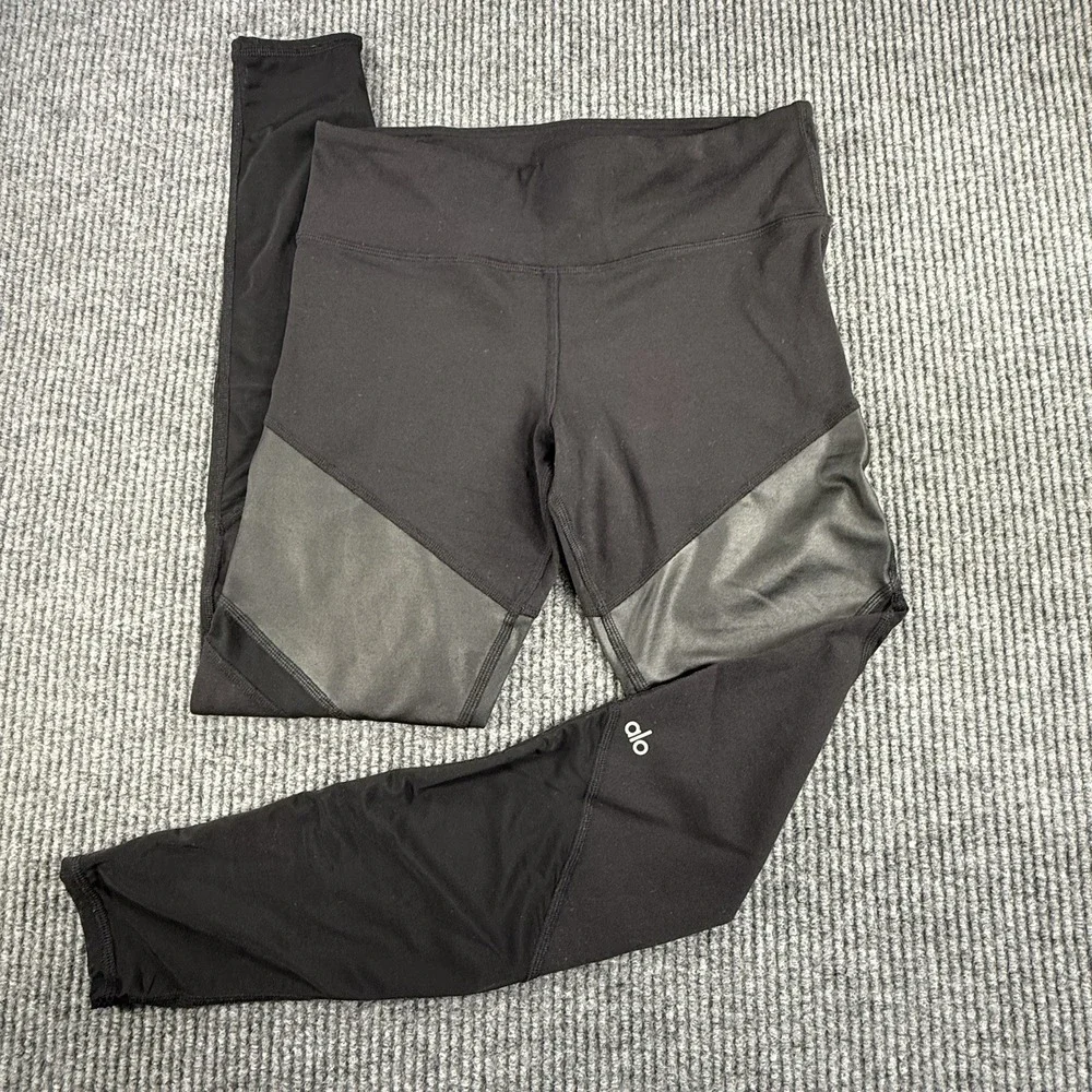 ALO Yoga Leggings Women's M Black Sheila Sheer Mesh Panel High Waisted Pants
